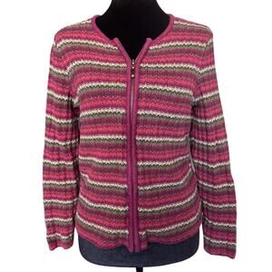 Vintage Casual Corner Annex Striped Knit Jacket Earthy Grunge Red Green Petite